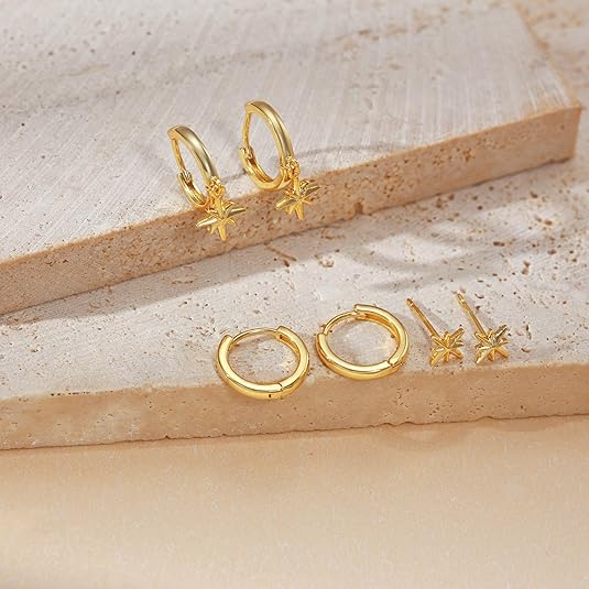 Freekiss 3 Pairs Gold Hoop Earrings Set: Dainty Stud Earrings Trendy Small 14K Gold Plated Hypoallergenic Dangle Cartilage Huggie Hoop Earrings for Women Gold Jewelry for Women Gifts EH-035