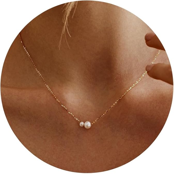 Gold Pearl Necklaces for Women Trendy 14k Gold Plated Dainty Necklace Simple Pearl Drop Single Charm Pendant Necklace Women's Jewelry Best Friend Birthday Gifts Gold Jewelry for Women XL-036