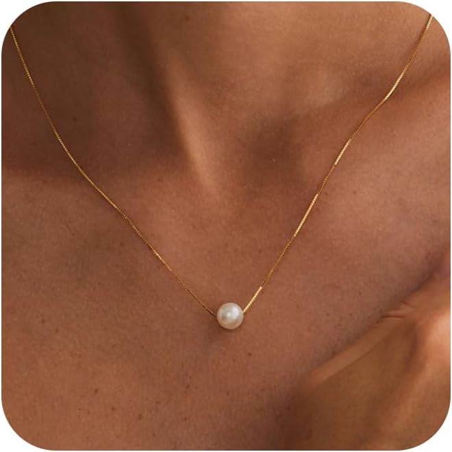 Gold Pearl Necklaces for Women Trendy 14k Gold Plated Dainty Necklace Simple Pearl Drop Single Charm Pendant Necklace Women's Jewelry Best Friend Birthday Gifts Gold Jewelry for Women XL-036