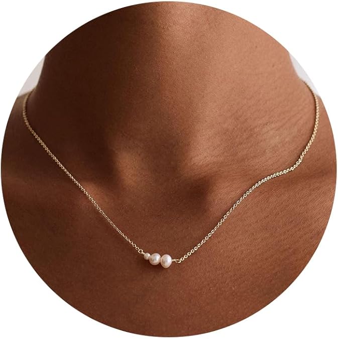 Gold Pearl Necklaces for Women Trendy 14k Gold Plated Dainty Necklace Simple Pearl Drop Single Charm Pendant Necklace Women's Jewelry Best Friend Birthday Gifts Gold Jewelry for Women XL-036