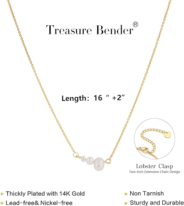 Gold Pearl Necklaces for Women Trendy 14k Gold Plated Dainty Necklace Simple Pearl Drop Single Charm Pendant Necklace Women's Jewelry Best Friend Birthday Gifts Gold Jewelry for Women XL-036