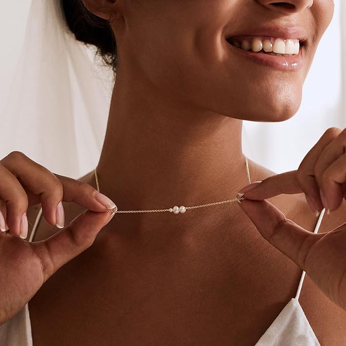 Gold Pearl Necklaces for Women Trendy 14k Gold Plated Dainty Necklace Simple Pearl Drop Single Charm Pendant Necklace Women's Jewelry Best Friend Birthday Gifts Gold Jewelry for Women XL-036