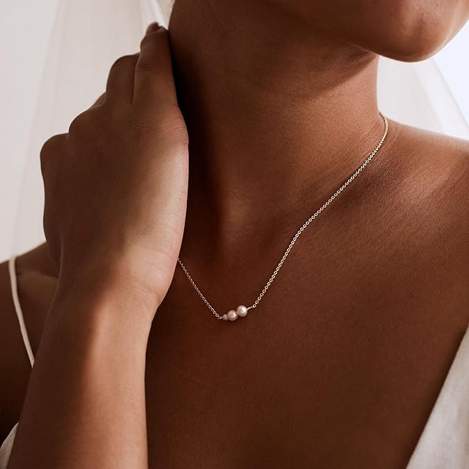 Gold Pearl Necklaces for Women Trendy 14k Gold Plated Dainty Necklace Simple Pearl Drop Single Charm Pendant Necklace Women's Jewelry Best Friend Birthday Gifts Gold Jewelry for Women XL-036
