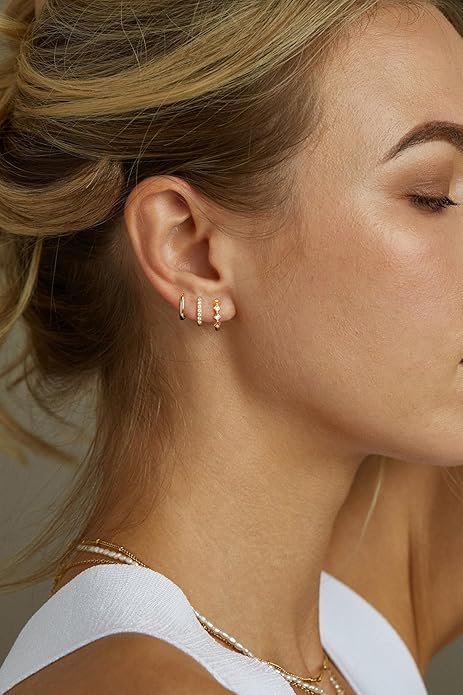Freekiss 3 Pairs Gold Hoop Earrings Set: Dainty Stud Earrings Trendy Small 14K Gold Plated Hypoallergenic Dangle Cartilage Huggie Hoop Earrings for Women Gold Jewelry for Women Gifts EH-035