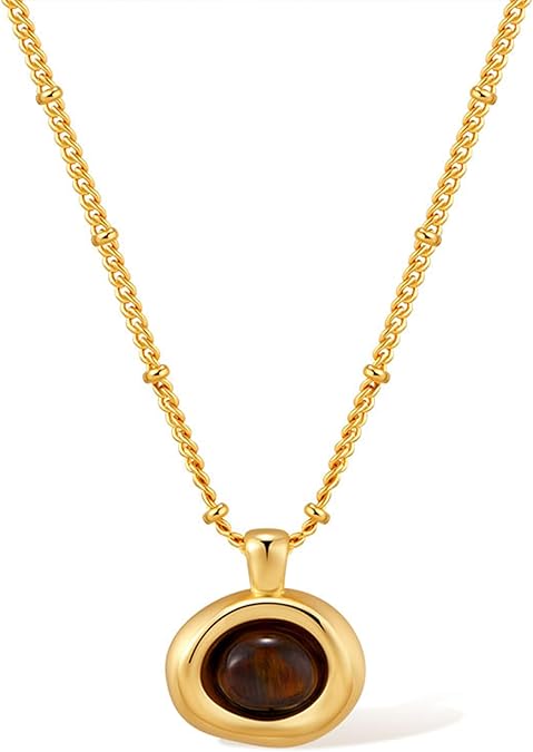 Gold Stone Pendant Necklaces for Women, Chunky Gemstone Dangle Necklace Wedding Prom Fashion Jewelry Gift XL-037