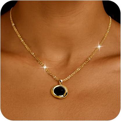 Gold Stone Pendant Necklaces for Women, Chunky Gemstone Dangle Necklace Wedding Prom Fashion Jewelry Gift XL-037