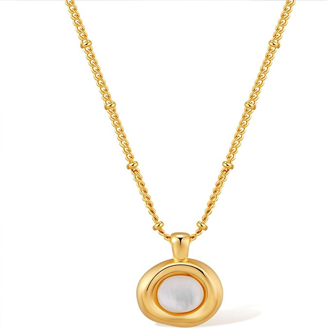 Gold Stone Pendant Necklaces for Women, Chunky Gemstone Dangle Necklace Wedding Prom Fashion Jewelry Gift XL-037