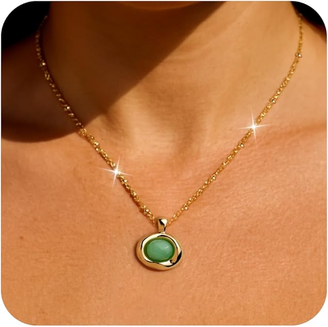 Gold Stone Pendant Necklaces for Women, Chunky Gemstone Dangle Necklace Wedding Prom Fashion Jewelry Gift XL-037