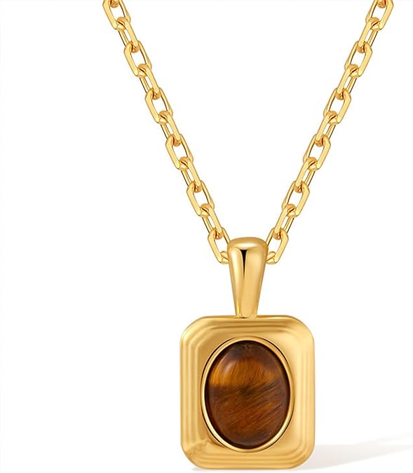 Gold Stone Pendant Necklaces for Women, Chunky Gemstone Dangle Necklace Wedding Prom Fashion Jewelry Gift XL-037