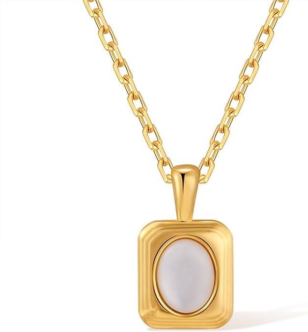 Gold Stone Pendant Necklaces for Women, Chunky Gemstone Dangle Necklace Wedding Prom Fashion Jewelry Gift XL-037