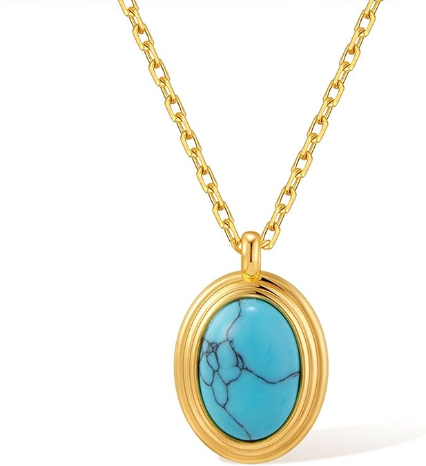 Gold Stone Pendant Necklaces for Women, Chunky Gemstone Dangle Necklace Wedding Prom Fashion Jewelry Gift XL-037