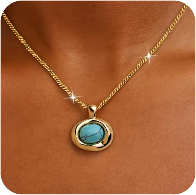 Gold Stone Pendant Necklaces for Women, Chunky Gemstone Dangle Necklace Wedding Prom Fashion Jewelry Gift XL-037