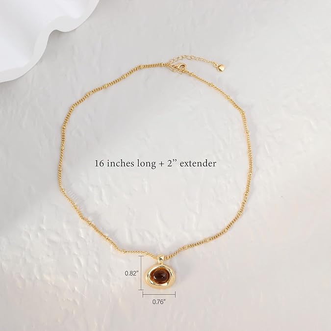 Gold Stone Pendant Necklaces for Women, Chunky Gemstone Dangle Necklace Wedding Prom Fashion Jewelry Gift XL-037