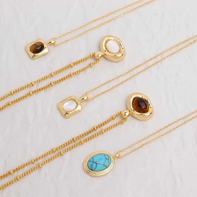 Gold Stone Pendant Necklaces for Women, Chunky Gemstone Dangle Necklace Wedding Prom Fashion Jewelry Gift XL-037