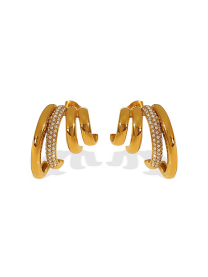 gold ear cuff crystal embellishment statement jewelry wave design modern chic ear cuff sculptural design elegant ear jewelry bold look unique ear cuff luxury accessory stacking earrings glitter finish EH-037