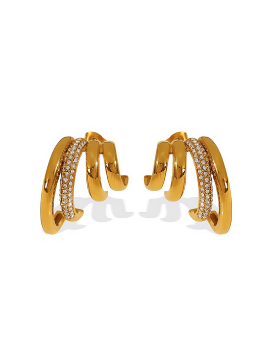 gold ear cuff crystal embellishment statement jewelry wave design modern chic ear cuff sculptural design elegant ear jewelry bold look unique ear cuff luxury accessory stacking earrings glitter finish EH-037