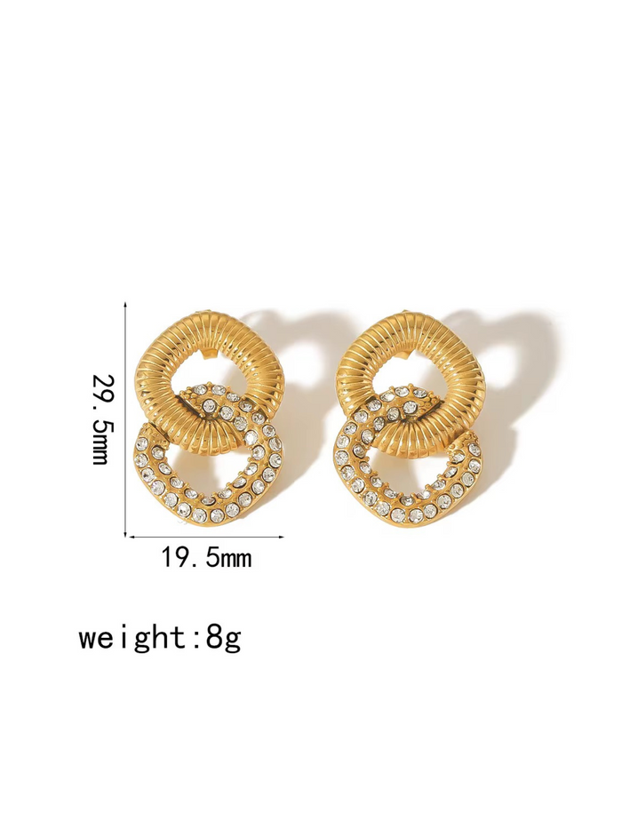 gold crystal geometric square interlocking textured pave statement stud vintage earring EH-038