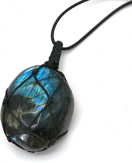 Healing Stones Necklace, Dragons Heart Labradorite Healing Crystal Necklace for Women Men Macrame Energy Natural Gemstone Necklace Pendant Wrap Braid Jewelry Stone Gift XL-038