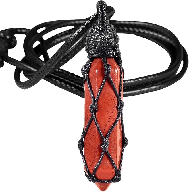 Hexagonal Crystal Points Pendant Necklace for Unisex Wrapped Stone Wand Pendant with Adjustable Cord XL-039