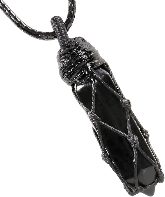 Hexagonal Crystal Points Pendant Necklace for Unisex Wrapped Stone Wand Pendant with Adjustable Cord XL-039