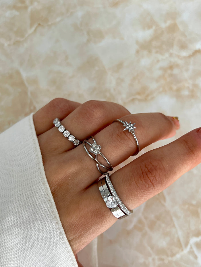 adjustable open ring daisy flower ring crystal flower ring crisscross band ring crossover ring open band ring gold tone ring silver tone ring minimalist ring floral ring JZ-022