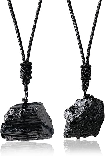 Natural Black Tourmaline Raw Stone Necklace Irregularity Pendant Safeguard Reiki Energy Purification Negative Energy Healing Crystal Chakra Balance Spiritual Gift XL-040