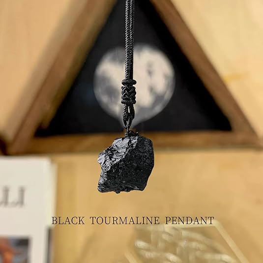 Natural Black Tourmaline Raw Stone Necklace Irregularity Pendant Safeguard Reiki Energy Purification Negative Energy Healing Crystal Chakra Balance Spiritual Gift XL-040
