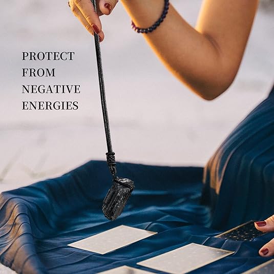 Natural Black Tourmaline Raw Stone Necklace Irregularity Pendant Safeguard Reiki Energy Purification Negative Energy Healing Crystal Chakra Balance Spiritual Gift XL-040