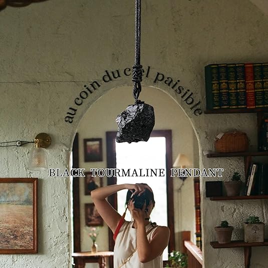 Natural Black Tourmaline Raw Stone Necklace Irregularity Pendant Safeguard Reiki Energy Purification Negative Energy Healing Crystal Chakra Balance Spiritual Gift XL-040