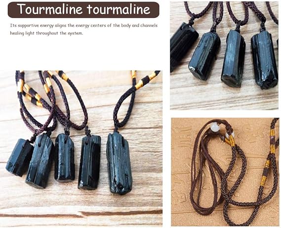 Natural Black Tourmaline Raw Stone Necklace Irregularity Pendant Safeguard Reiki Energy Purification Negative Energy Healing Crystal Chakra Balance Spiritual Gift XL-040