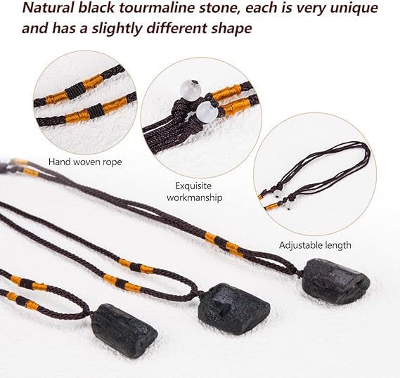 Natural Black Tourmaline Raw Stone Necklace Irregularity Pendant Safeguard Reiki Energy Purification Negative Energy Healing Crystal Chakra Balance Spiritual Gift XL-040