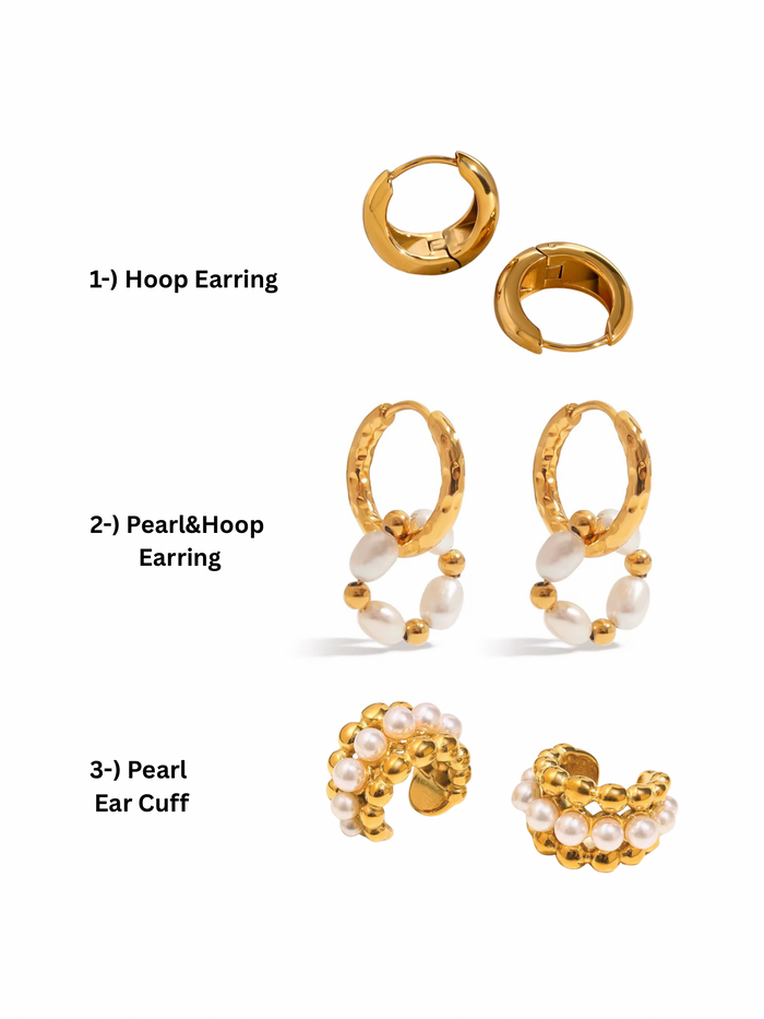 gold pearl earrings hoop earrings stacked earrings delicate jewelry chic pearl hoops elegant gold hoops statement earrings modern pearl design trendy ear jewelry luxurious ear cuff EH-040
