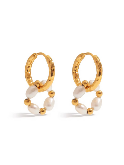 gold pearl earrings hoop earrings stacked earrings delicate jewelry chic pearl hoops elegant gold hoops statement earrings modern pearl design trendy ear jewelry luxurious ear cuff EH-040