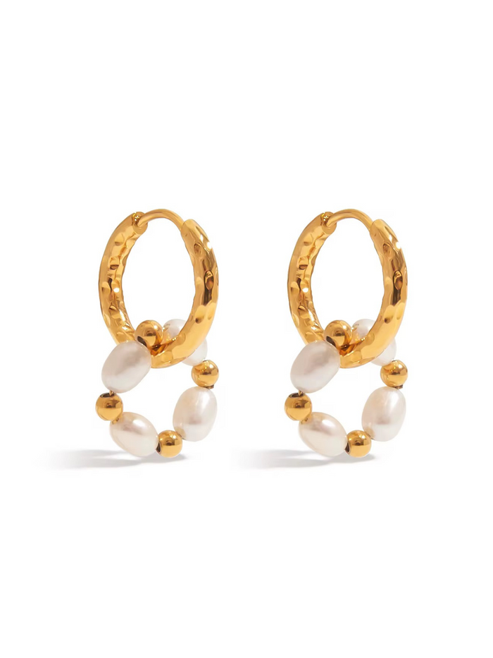gold pearl earrings hoop earrings stacked earrings delicate jewelry chic pearl hoops elegant gold hoops statement earrings modern pearl design trendy ear jewelry luxurious ear cuff EH-040
