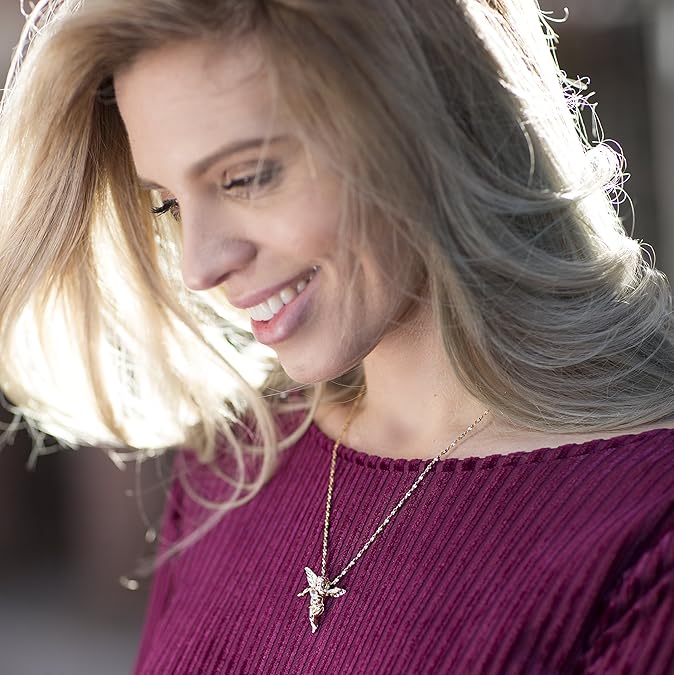 Medium Guardian Angel Pendant Necklace Charm 24K Real Gold Plated XL-045