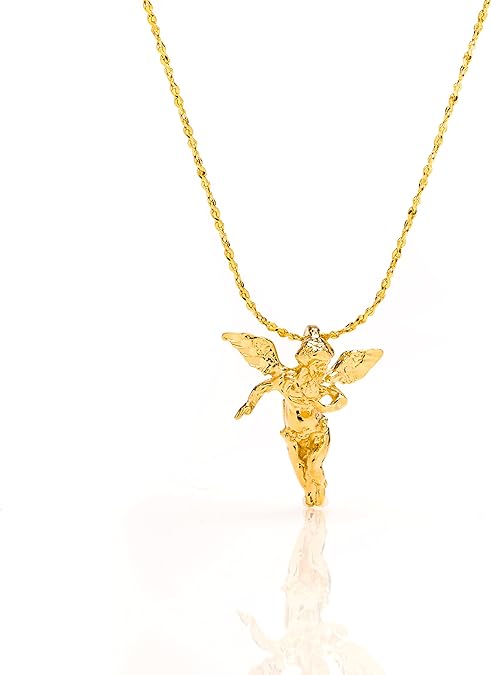 Medium Guardian Angel Pendant Necklace Charm 24K Real Gold Plated XL-045