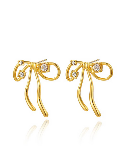 gold bow earrings crystal accent earrings dainty earrings minimalist design elegant jewelry chic style feminine accessory trendy gold earrings EH-041