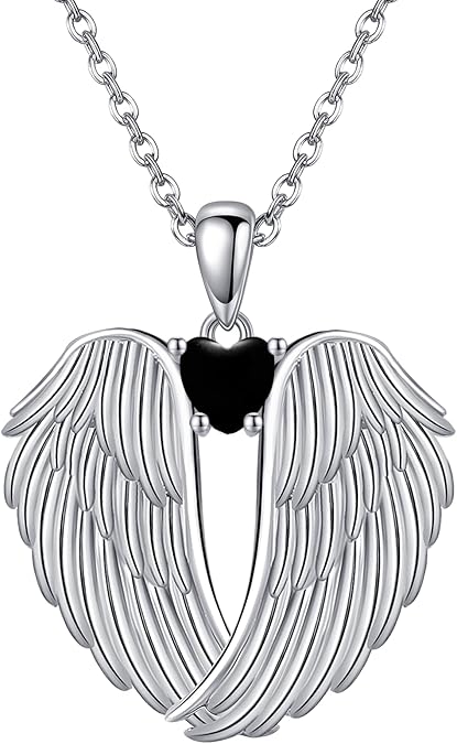 Angel Wings Necklace 925 Sterling Silver Guardian Angel Wings Pendant Necklace Birthstone Necklace for Women Girls Christmas Jewelry Gifts  XL-042