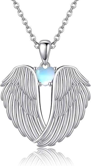 Angel Wings Necklace 925 Sterling Silver Guardian Angel Wings Pendant Necklace Birthstone Necklace for Women Girls Christmas Jewelry Gifts  XL-042
