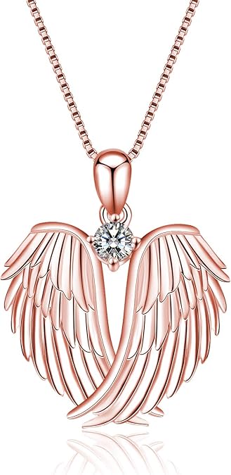Angel Wings Necklace 925 Sterling Silver Guardian Angel Wings Pendant Necklace Birthstone Necklace for Women Girls Christmas Jewelry Gifts  XL-042