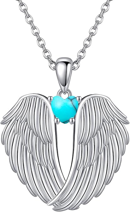 Angel Wings Necklace 925 Sterling Silver Guardian Angel Wings Pendant Necklace Birthstone Necklace for Women Girls Christmas Jewelry Gifts  XL-042