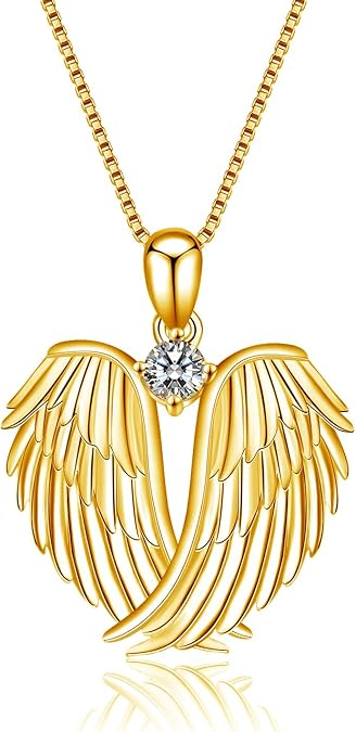 Angel Wings Necklace 925 Sterling Silver Guardian Angel Wings Pendant Necklace Birthstone Necklace for Women Girls Christmas Jewelry Gifts  XL-042