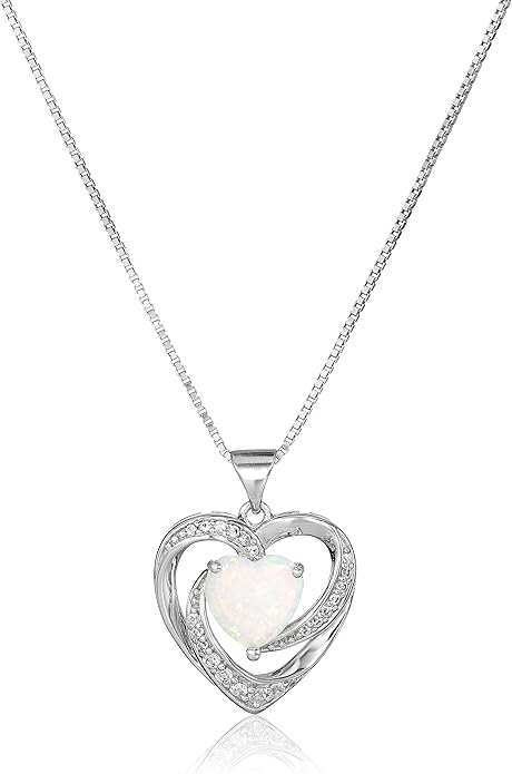 925 Sterling Silver Double Hearts Angel Wings Pendant Necklace,Rose Gold/Silver (Silver) XL-043