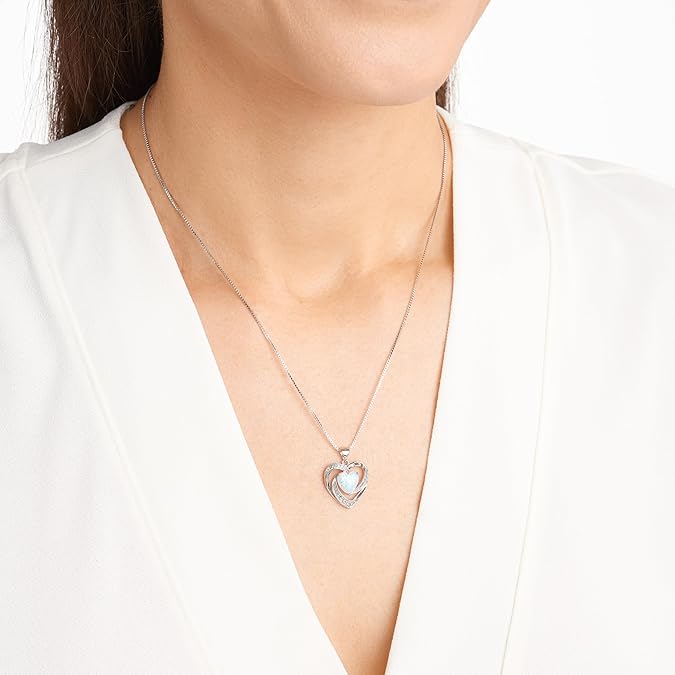 925 Sterling Silver Double Hearts Angel Wings Pendant Necklace,Rose Gold/Silver (Silver) XL-043