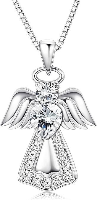 925 Sterling Silver Guardian Angel Pendant Necklace for Women You Are My Angel With Wings Pendant Necklace Birthday Thanksgiving Day Mother's Day Christmas Day Jewelry Gift XL-042