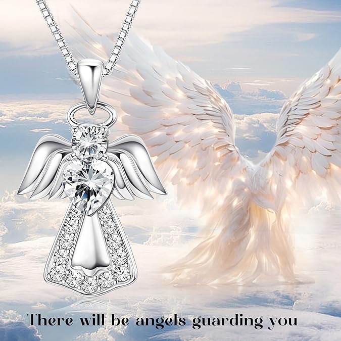 925 Sterling Silver Guardian Angel Pendant Necklace for Women You Are My Angel With Wings Pendant Necklace Birthday Thanksgiving Day Mother's Day Christmas Day Jewelry Gift XL-042