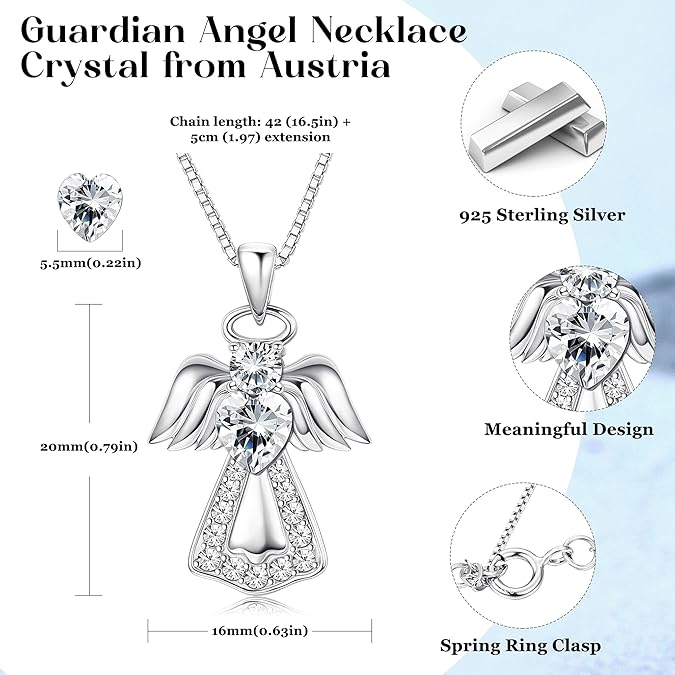 925 Sterling Silver Guardian Angel Pendant Necklace for Women You Are My Angel With Wings Pendant Necklace Birthday Thanksgiving Day Mother's Day Christmas Day Jewelry Gift XL-042
