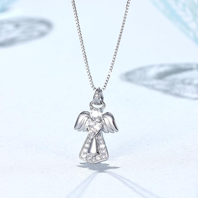 925 Sterling Silver Guardian Angel Pendant Necklace for Women You Are My Angel With Wings Pendant Necklace Birthday Thanksgiving Day Mother's Day Christmas Day Jewelry Gift XL-042