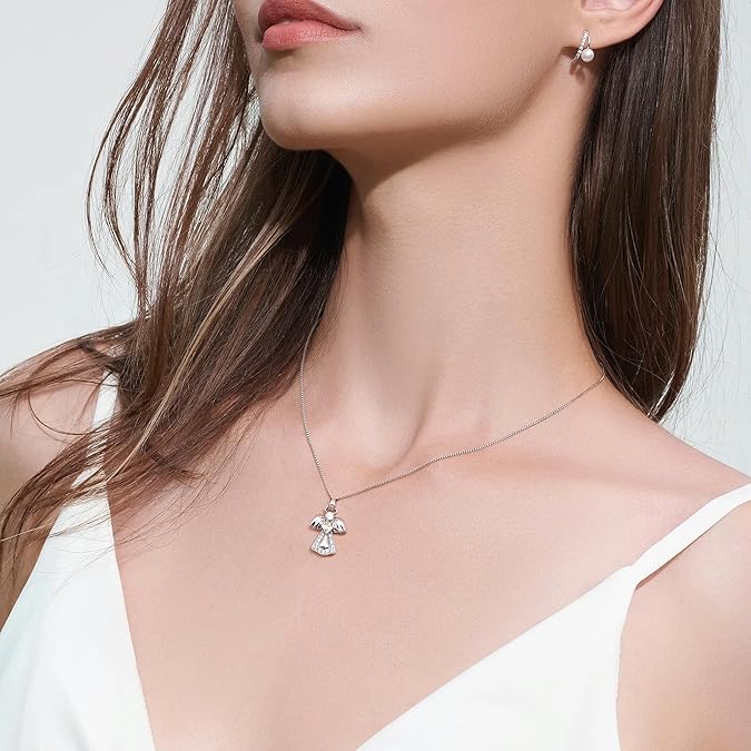 925 Sterling Silver Guardian Angel Pendant Necklace for Women You Are My Angel With Wings Pendant Necklace Birthday Thanksgiving Day Mother's Day Christmas Day Jewelry Gift XL-042