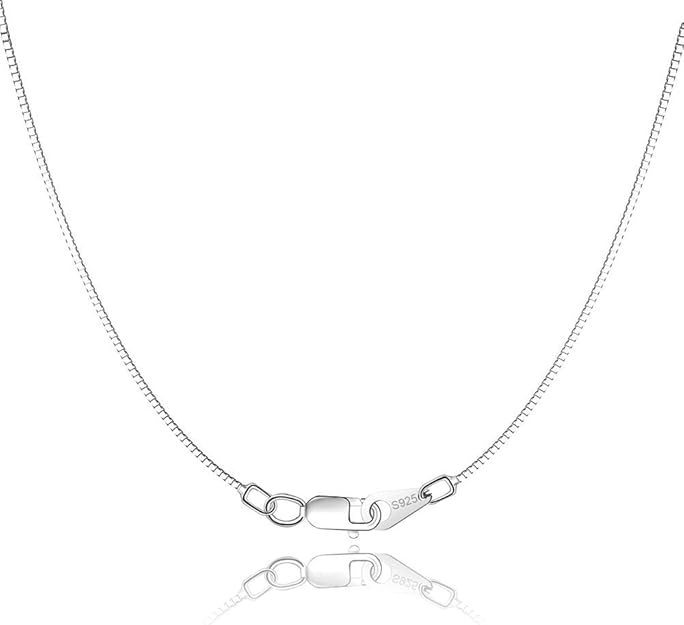 Solid 18K Gold Over 925 Sterling Silver Chain Necklace for Women Girls, 0.8mm Box Chain Lobster Claw Clasp-Super Thin & Strong Necklace Chain 16/18/20/22/24 Inch XL-044